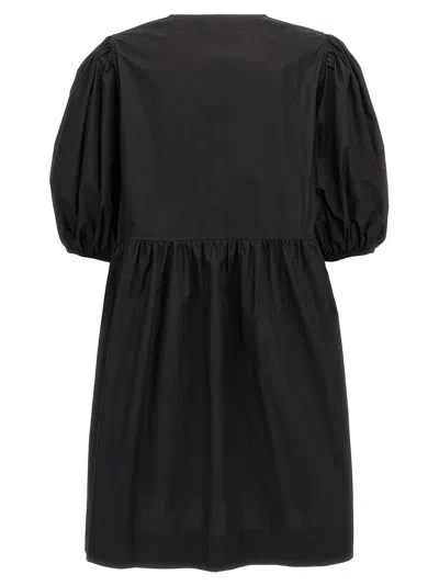 Ganni Cotton Poplin Tie String Mini Dress In Black