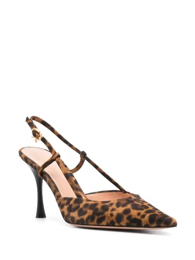 Gianvito Rossi Ascent Leopard-print Suede Slingback Pumps In Brown