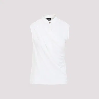 Giorgio Armani Draped Silk Shirt With High Collar In White