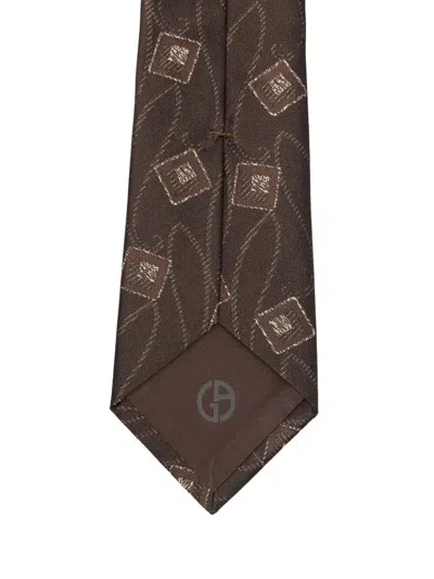Giorgio Armani Geometric-pattern Silk Tie In Brown