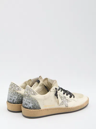 Golden Goose Silver/white Ballstar Sneaker With Glitter In Multi