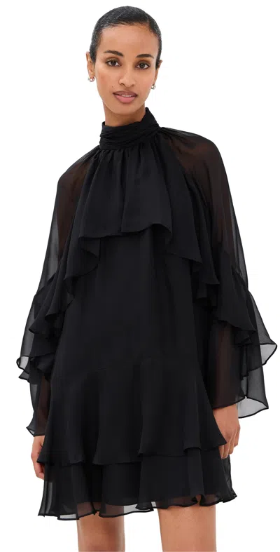 Veronica Beard Adlington Ruffle Detail Long Sleeve Silk Chiffon Dress In Black
