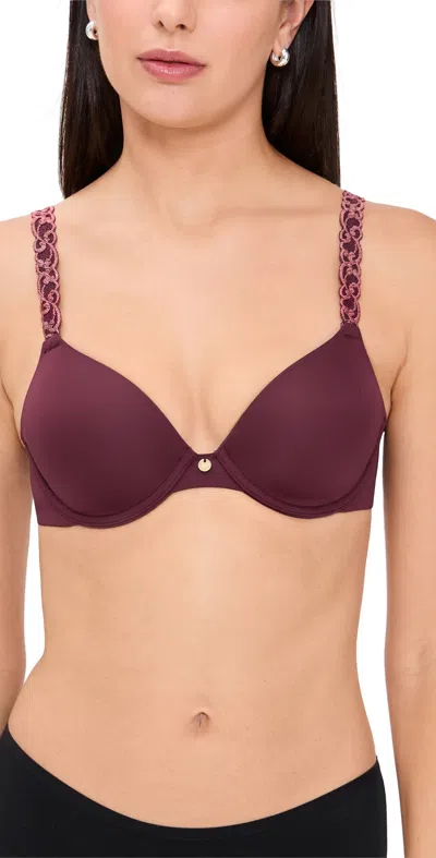 Natori Pure Luxe Custom Coverage Contour Underwire Bra Royal Fig/red Stone In Burgundy