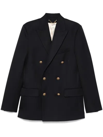 Golden Goose Navy Blue Pinstripe Double-breasted Jacket In Blue
