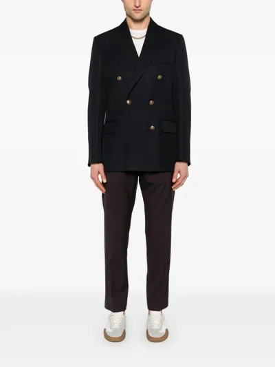 Golden Goose Navy Blue Pinstripe Double-breasted Jacket In Blue