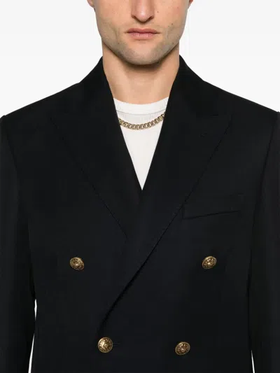 Golden Goose Navy Blue Pinstripe Double-breasted Jacket In Blue