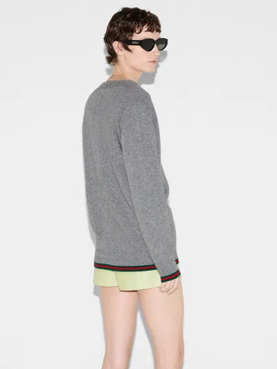 Gucci Wool And Cashmere Cardigan With Web In Gray