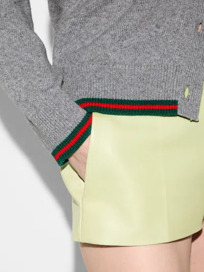 Gucci Wool And Cashmere Cardigan With Web In Gray