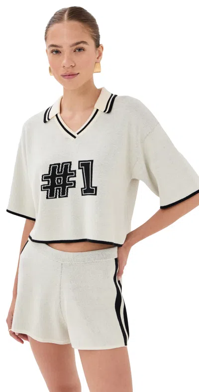 State & Lake V Neck Varsity Jersey White/black In Multi