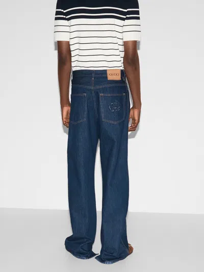 Gucci Men Slim Fit Denim Cotton Jeans In Blue
