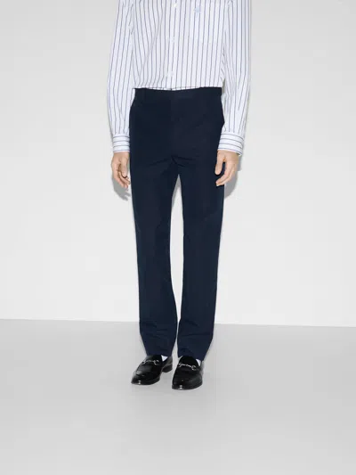 Gucci Embossed Cotton Twill Trouser In Blue