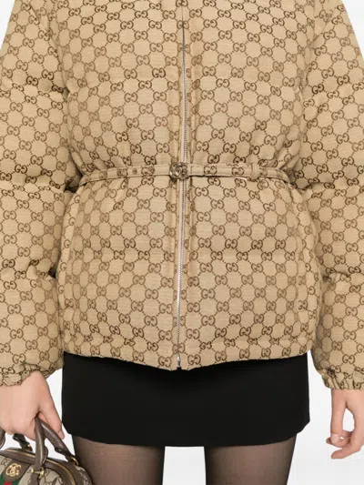 Gucci Gg Canvas Down Jacket In Brown
