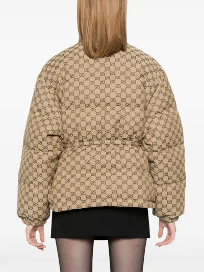 Gucci Gg Canvas Down Jacket In Brown