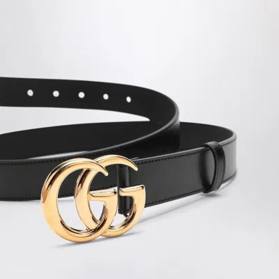Gucci Gg Marmont Leather Belt With Shiny Buckle In Black