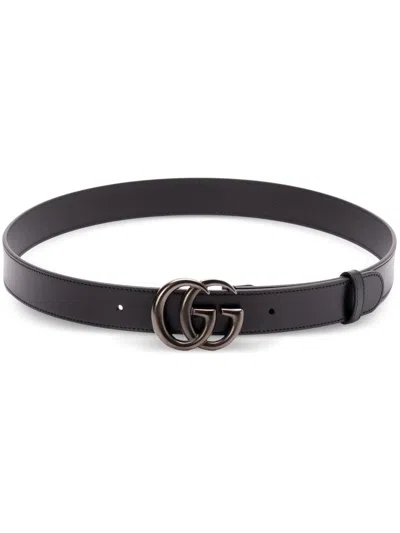 Gucci Gg Marmont Thin Belt In Black