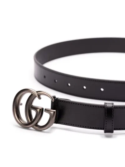 Gucci Gg Marmont Thin Belt In Black