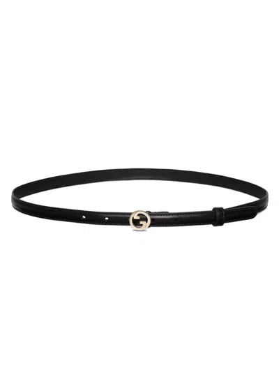 Gucci Black Belt With Iconic Logo Buckle In Black