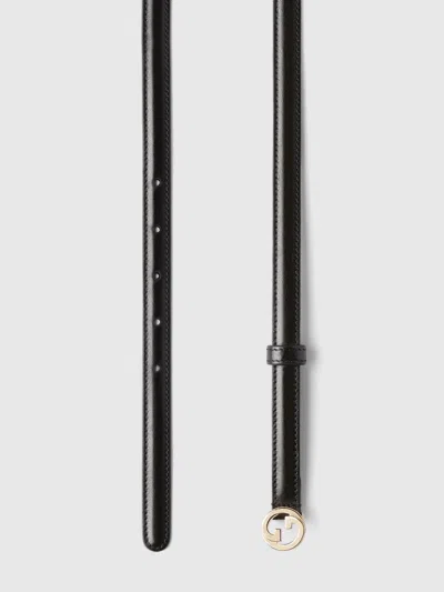 Gucci Black Belt With Iconic Logo Buckle In Black