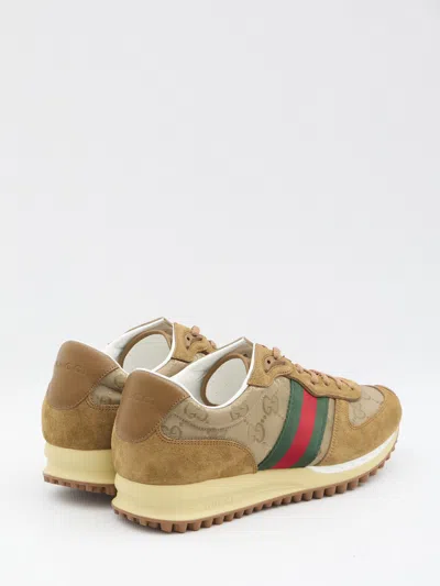 Gucci Men Re-motion Gg Nylon And Suede Sneakers In Brown