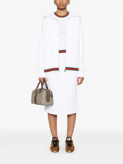 Gucci White Sweatshirt With Logo Imprinted On The Front And Web Detail On The Edge In Cotton Man In White