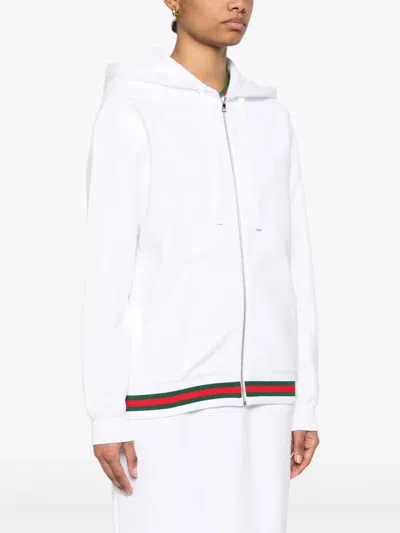 Gucci White Sweatshirt With Logo Imprinted On The Front And Web Detail On The Edge In Cotton Man In White