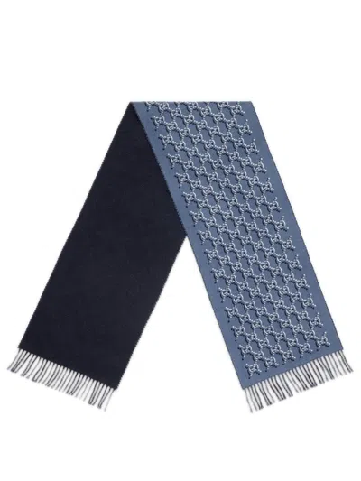 Gucci Wool Scarf With Gg Shadow In Blue