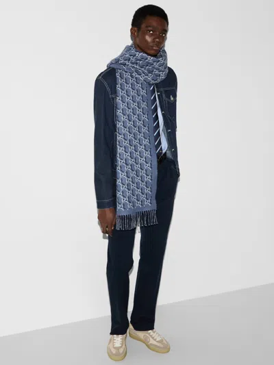 Gucci Wool Scarf With Gg Shadow In Blue