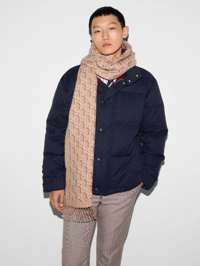 Gucci Wool Scarf With Gg Shadow In Brown