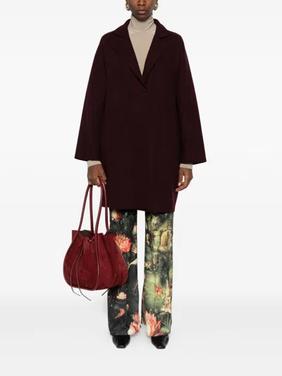 Harris Wharf London Wool Coat With High Neck And Raglan Sleeves In Burgundy