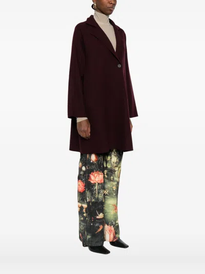 Harris Wharf London Wool Coat With High Neck And Raglan Sleeves In Burgundy