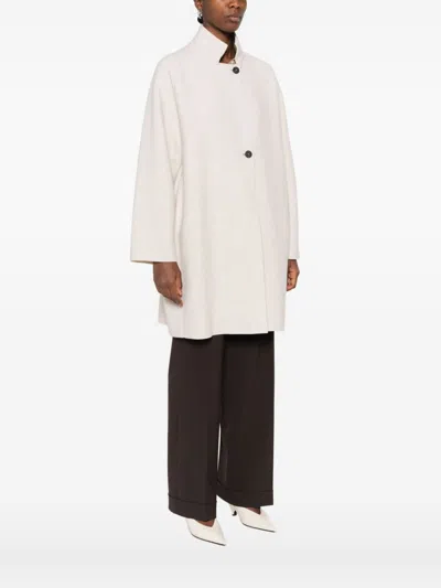 Harris Wharf London Wool High Neck Coat With Side Pockets In White