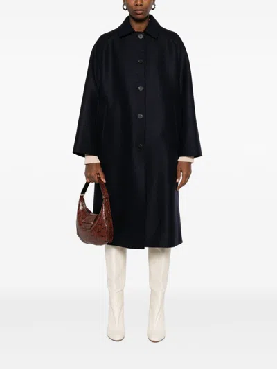 Harris Wharf London Navy Blue Button-front Coat