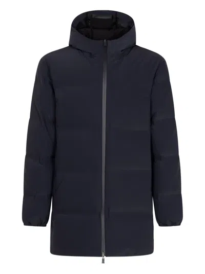 Herno Men Midi Hooded Down Jacket In Blue