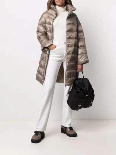 Herno Midi Quilted Down Jacket With High Collar In Gold