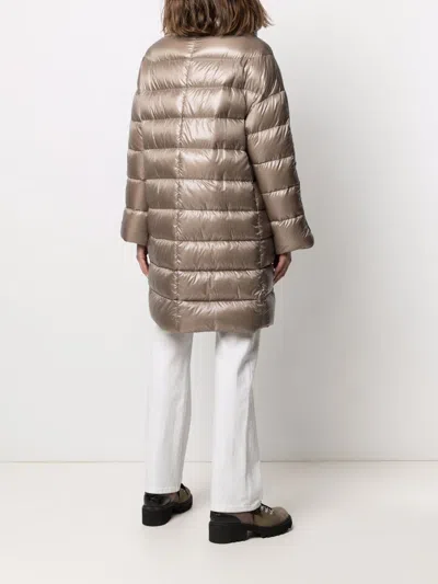 Herno Midi Quilted Down Jacket With High Collar In Gold