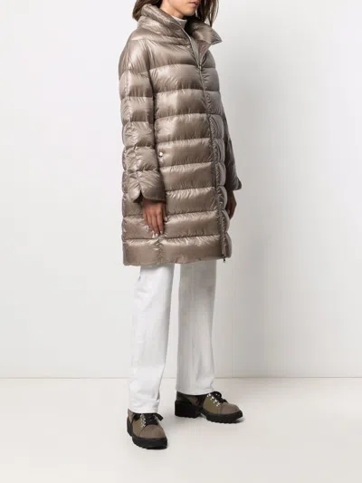 Herno Midi Quilted Down Jacket With High Collar In Gold
