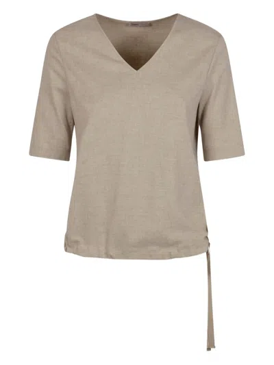 Herno V-neck Top With Side Tie In Gray
