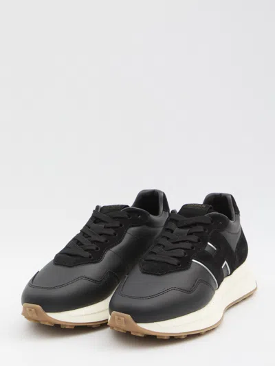 Hogan Streamlined Black Sneakers With Suede Texture In Black