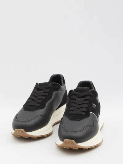 Hogan Streamlined Black Sneakers With Suede Texture In Black