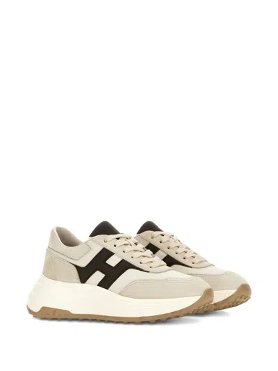 Hogan Hi-fi Suede And Nappa Leather Sneakers Shoes In Neutral