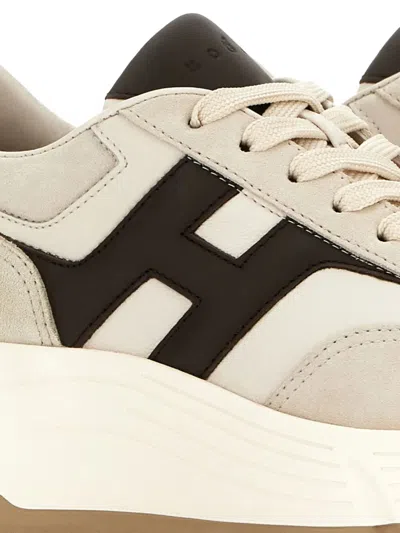 Hogan Hi-fi Suede And Nappa Leather Sneakers Shoes In Neutral
