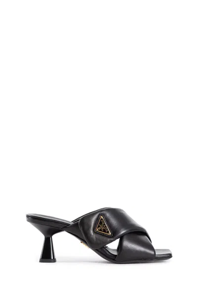 Prada Pantoletten Criss Cross 65 Aus Leder In Black