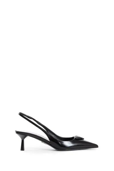 Prada Leather Slingback Pumps In Black