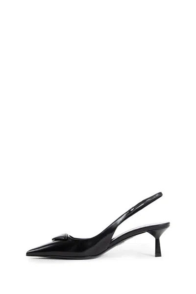 Prada Leather Slingback Pumps In Black