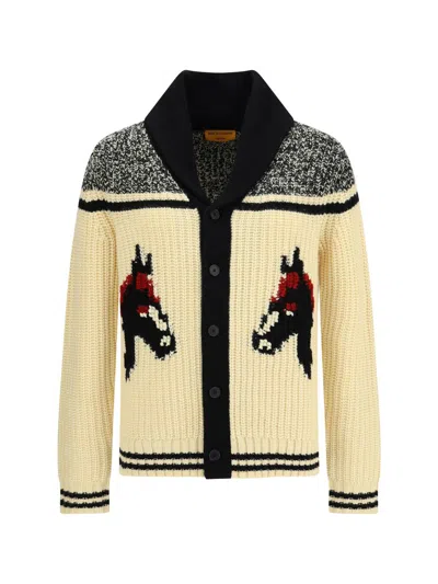 Guest In Residence Rodeo Shawl-collar Intarsia-knit Wool And Cashmere-blend Cardigan In Neutral