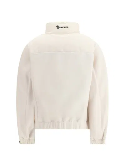 Moncler High Collar Fleece Pullover With Elastic Hem In White