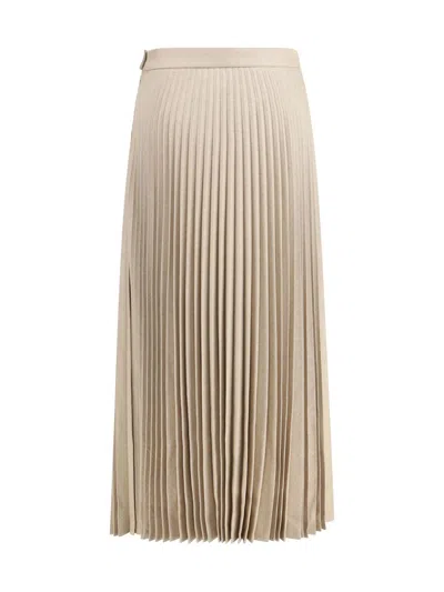 True Royal Pleated Wool Skirt In Neutral