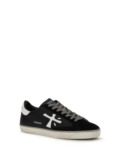 Premiata Black Leather Steven Sneakers In Black