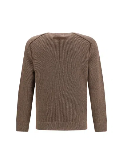 Zegna Cashmere Crew Neck Sweater In Brown