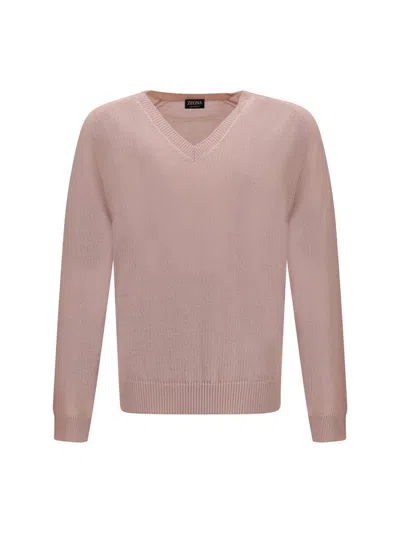 Zegna V-neck Cashmere Sweate In Pink